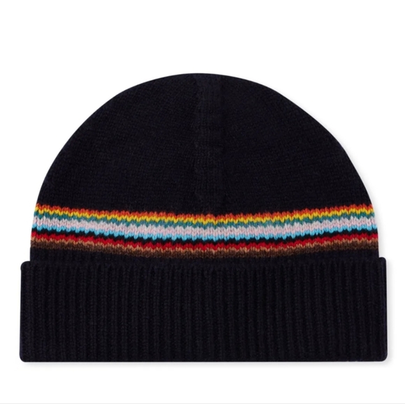 NWT NEW Paul Smith Men\'s Women\'s Kids Unisex Beanie Lambswool Black Stripes Knit
